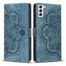For Samsung Galaxy S21 5G Mandala Embossed Retro Frosted Leather Phone Case(Blue) - 1