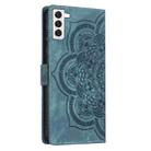 For Samsung Galaxy S21 5G Mandala Embossed Retro Frosted Leather Phone Case(Blue) - 3
