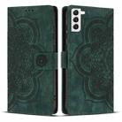 For Samsung Galaxy S21 5G Mandala Embossed Retro Frosted Leather Phone Case(Green) - 1