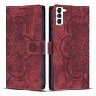 For Samsung Galaxy S21+ 5G Mandala Embossed Retro Frosted Leather Phone Case(Red) - 1