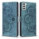 For Samsung Galaxy S21+ 5G Mandala Embossed Retro Frosted Leather Phone Case(Blue) - 1