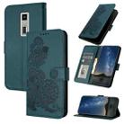 For Kyocera Urbano V04 KYV45 Datura Flower Embossed Flip Leather Phone Case(Dark Green) - 1
