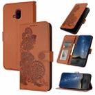 For Fujitsu Arrows F-52B Datura Flower Embossed Flip Leather Phone Case(Brown) - 1