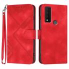 For TCL 30 XE 5G Line Pattern Skin Feel Leather Phone Case(Red) - 1