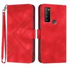 For TCL 30 XL Line Pattern Skin Feel Leather Phone Case(Red) - 1