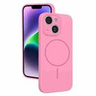 For iPhone 14 Thin Circle MagSafe Fine Hole Liquid Silicone Phone Case(Rose Pink) - 1