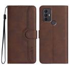 For TCL 305 / 306 / 30E / 30 SE Heart Pattern Skin Feel Leather Phone Case(Brown) - 1