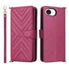 For iPhone 16e Multifunctional 6-Card Slots Leather Phone Case with Wrist Strap(Rose Red) - 1