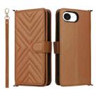 For iPhone 16e Multifunctional 6-Card Slots Leather Phone Case with Wrist Strap(Brown) - 1