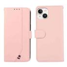 For iPhone 13 ABEEL Delicate Texture Splicing RFID Leather Phone Case(Pink) - 1