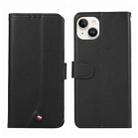 For iPhone 15 ABEEL Delicate Texture Splicing RFID Leather Phone Case(Black) - 1