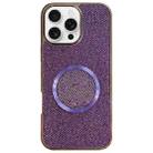For iPhone 16 Pro Electroplating PC Glitter Grain MagSafe Phone Case(Purple) - 1