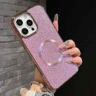 For iPhone 15 Electroplating PC Glitter Grain MagSafe Phone Case(Pink) - 2