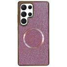 For Samsung Galaxy S22 Ultra 5G Electroplating PC Glitter Grain MagSafe Phone Case(Pink) - 1