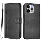 For iPhone 16 Pro Max Line Splicing Buckle Retro Leather Phone Case(Black) - 2
