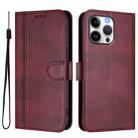 For iPhone 16 Pro Max Line Splicing Buckle Retro Leather Phone Case(Wine Red) - 2