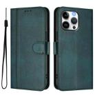 For iPhone 16 Pro Max Line Splicing Buckle Retro Leather Phone Case(Dark Green) - 2