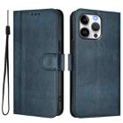 For iPhone 16 Pro Max Line Splicing Buckle Retro Leather Phone Case(Dark Blue) - 2