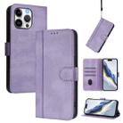 For iPhone 16 Pro Max Line Splicing Buckle Retro Leather Phone Case(Purple) - 1