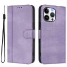 For iPhone 16 Pro Max Line Splicing Buckle Retro Leather Phone Case(Purple) - 2