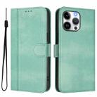 For iPhone 16 Pro Line Splicing Buckle Retro Leather Phone Case(Mint Green) - 2