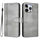 For iPhone 16 Pro Line Splicing Buckle Retro Leather Phone Case(Grey) - 2