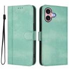 For iPhone 16 Plus Line Splicing Buckle Retro Leather Phone Case(Mint Green) - 2