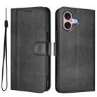 For iPhone 16 Plus Line Splicing Buckle Retro Leather Phone Case(Black) - 2