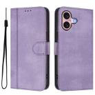 For iPhone 16 Plus Line Splicing Buckle Retro Leather Phone Case(Purple) - 2
