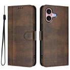 For iPhone 16 Plus Line Splicing Buckle Retro Leather Phone Case(Brown) - 2