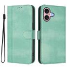 For iPhone 16 Line Splicing Buckle Retro Leather Phone Case(Mint Green) - 2