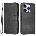 For iPhone 15 Pro Line Splicing Buckle Retro Leather Phone Case(Black) - 2