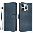 For iPhone 15 Pro Line Splicing Buckle Retro Leather Phone Case(Dark Blue) - 2