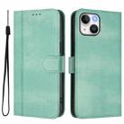 For iPhone 15 Plus Line Splicing Buckle Retro Leather Phone Case(Mint Green) - 2