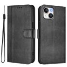 For iPhone 15 Line Splicing Buckle Retro Leather Phone Case(Black) - 2