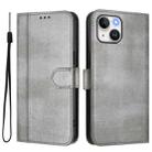 For iPhone 15 Line Splicing Buckle Retro Leather Phone Case(Grey) - 2