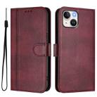 For iPhone 15 Line Splicing Buckle Retro Leather Phone Case(Wine Red) - 2