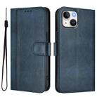For iPhone 15 Line Splicing Buckle Retro Leather Phone Case(Dark Blue) - 2