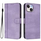 For iPhone 15 Line Splicing Buckle Retro Leather Phone Case(Purple) - 2