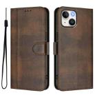 For iPhone 14 / 13 Line Splicing Buckle Retro Leather Phone Case(Brown) - 2