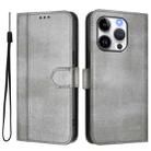 For iPhone 14 Pro Line Splicing Buckle Retro Leather Phone Case(Grey) - 2