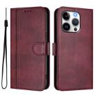 For iPhone 14 Pro Line Splicing Buckle Retro Leather Phone Case(Wine Red) - 2