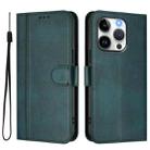 For iPhone 14 Pro Line Splicing Buckle Retro Leather Phone Case(Dark Green) - 2