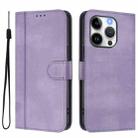 For iPhone 14 Pro Line Splicing Buckle Retro Leather Phone Case(Purple) - 2