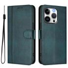 For iPhone 14 Pro Max Line Splicing Buckle Retro Leather Phone Case(Dark Green) - 2