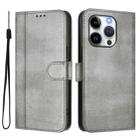 For iPhone 13 Pro Max Line Splicing Buckle Retro Leather Phone Case(Grey) - 2