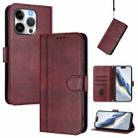 For iPhone 13 Pro Max Line Splicing Buckle Retro Leather Phone Case(Wine Red) - 1