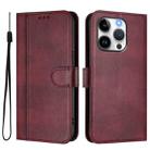 For iPhone 13 Pro Max Line Splicing Buckle Retro Leather Phone Case(Wine Red) - 2