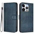 For iPhone 13 Pro Max Line Splicing Buckle Retro Leather Phone Case(Dark Blue) - 2