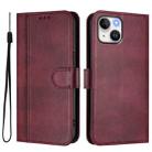 For iPhone 13 mini Line Splicing Buckle Retro Leather Phone Case(Wine Red) - 2